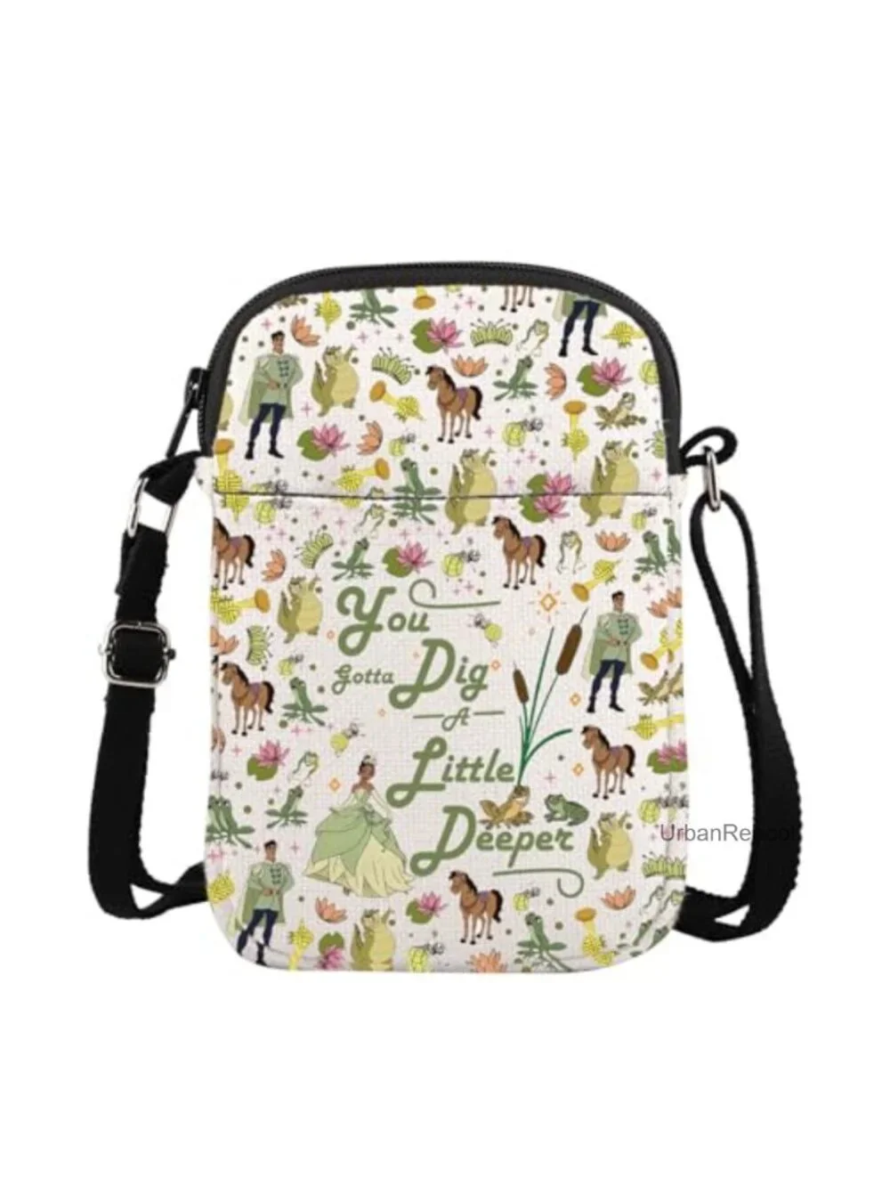 Canvas Crossbody Bag Frog Princess Gift Messenger Adjustable Strap 3 Pockets